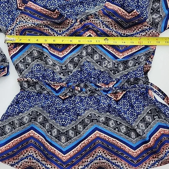 New Look Boho V Neck Long Sleeve Top Blue Red Grey Print Lightweight Size  M - Picture 9 of 11